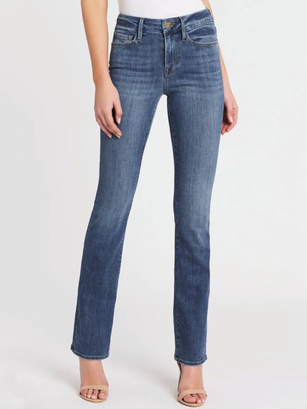 FRAME LE MINI BOOTCUT DENIM JEANS IN POE POLISHED MODERN UNIFORM SLEEK 29